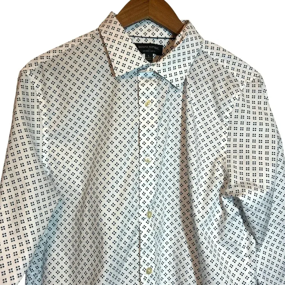 Banana Republic Mens Slim‎ Fit Shirt L Geometric Button Up Preppy Office Travel